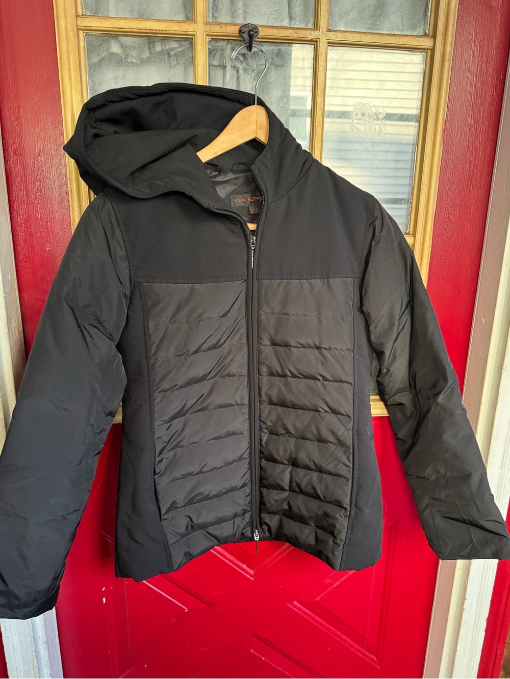 Via Spiga Jacket Woman’s Size large Duck Down Hooded Quilted